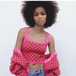 NWT! Zara pink checkered sweater tank and matching cardigan